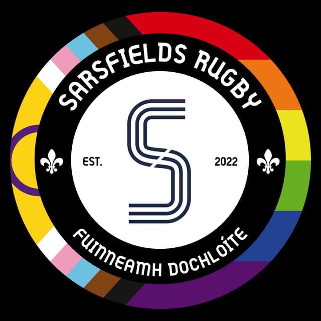 Sarsfields Rugby crest with Pride banner